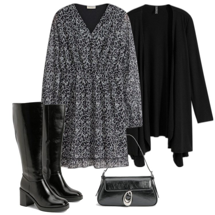 Outfit femme - Robe imprimée. Style Casual chic pour Tous les jours. Assortir avec robes, gilets sans manche, cuissardes, sacs à l'épaule.