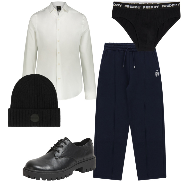 Outfit uomo - Intramontabile camicia bianca. Stile Urban per Tutti i giorni. Abbinamento con pantaloni, berretti, camicie, slip, scarpe stringate.