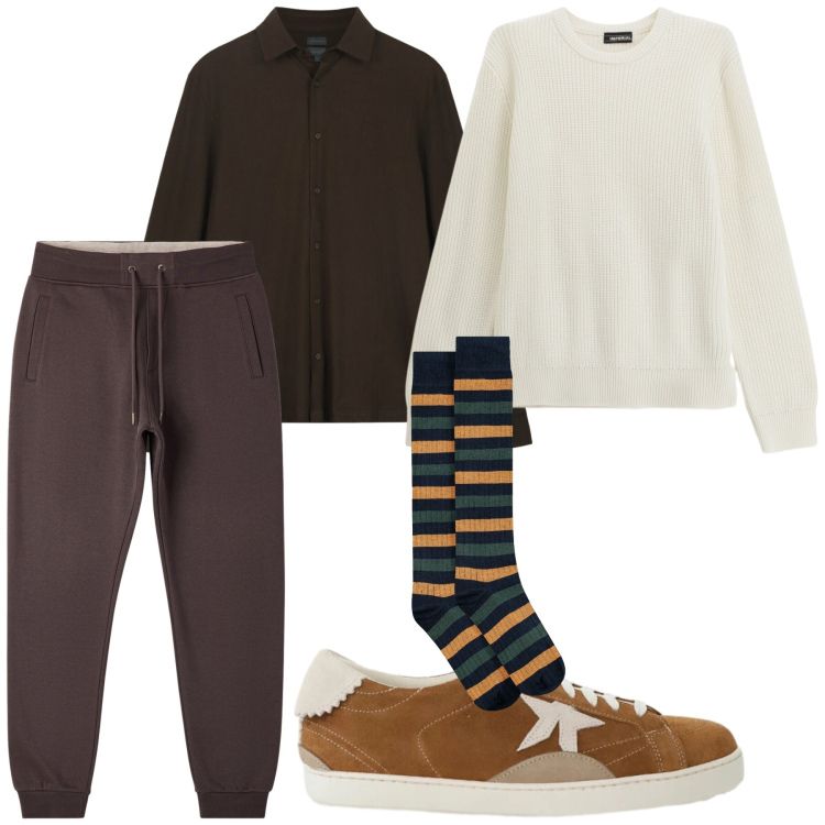 Outfit uomo - Maglia bianca forever. Stile Casual per Tutti i giorni. Abbinamento con maglieria, sneakers, calzini, polo, pantaloni.