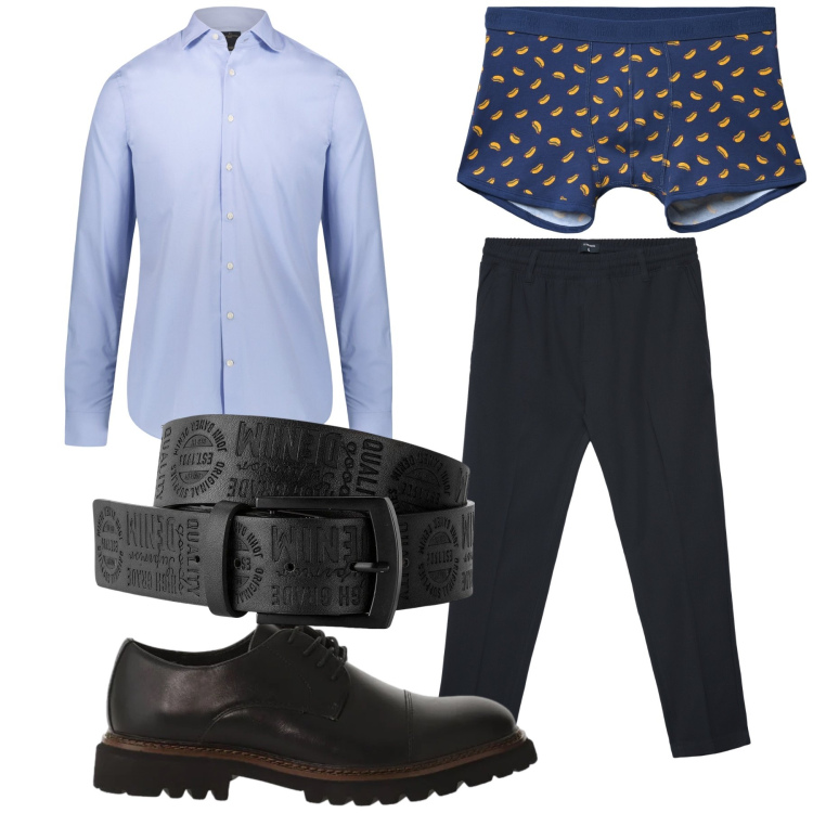 Outfit uomo - Camicia da lavoro. Stile Urban per Ufficio. Abbinamento con scarpe stringate, camicie, boxer, pantaloni, cinture.