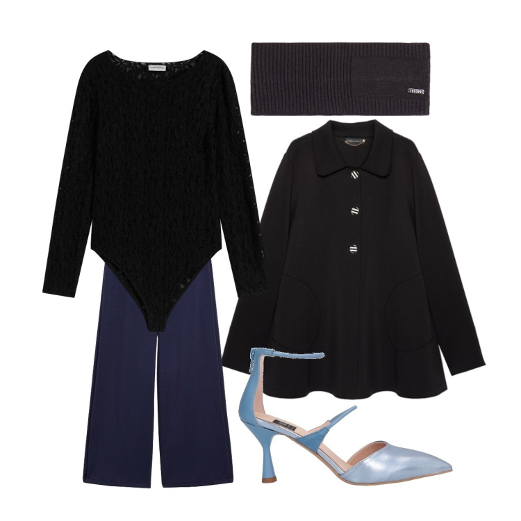 Outfit donna - Morbida e fluida. Stile Minimal per Serata fuori. Abbinamento con pantaloni, body, décolleté, accessori per capelli, blazer.