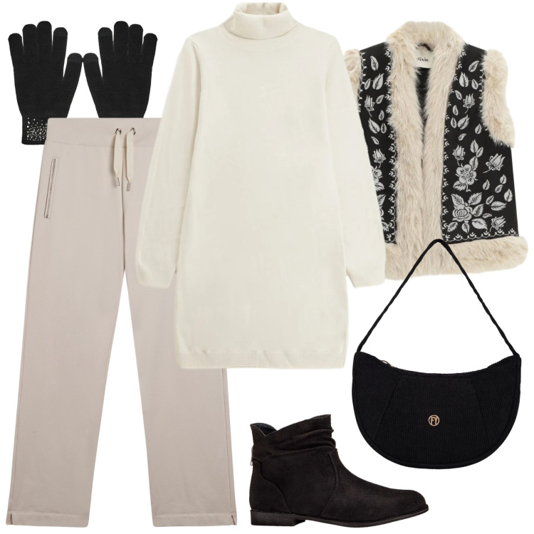 Outfit donna - Tessuti morbidi che valorizzano - curvy. Stile Casual chic per Tutti i giorni. Abbinamento con stivaletti, vestiti corti, gilet, guanti, borse a mano, pantaloni.