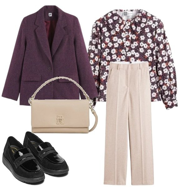 Outfit mujer - Look color. Estilo Casual chic para Todos los días. Combinación con blusas, pantalones palazzo, bandoleras, mocasines, blazers.