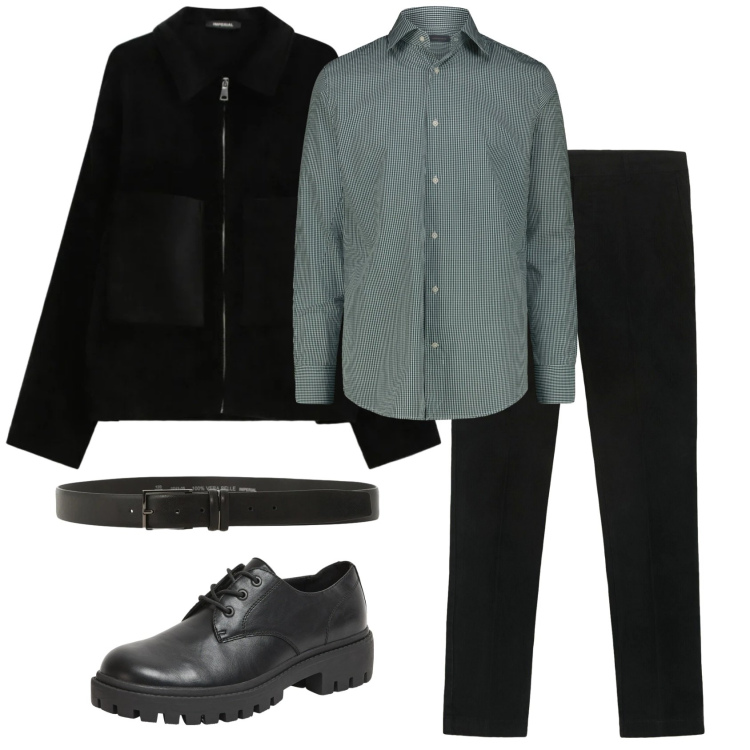 Outfit uomo - Total look #2331080. Stile Business/Elegante per Ufficio. Abbinamento con cappotti, cinture, scarpe stringate, pantaloni chino, camicie.