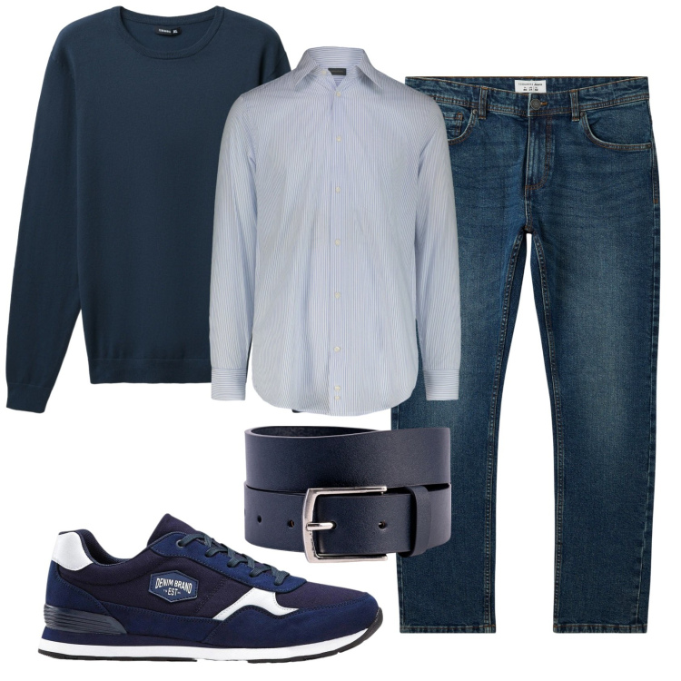 Outfit uomo - Total look #2331082. Stile Business/Elegante per Ufficio. Abbinamento con sneakers, jeans, maglieria, cinture, camicie.