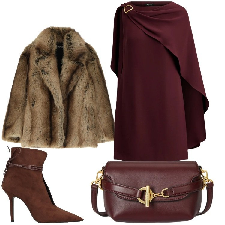 Outfit donna - Chic. Stile Chic per Serata fuori. Abbinamento con stivaletti, vestiti corti, borse a tracolla, vestiti.