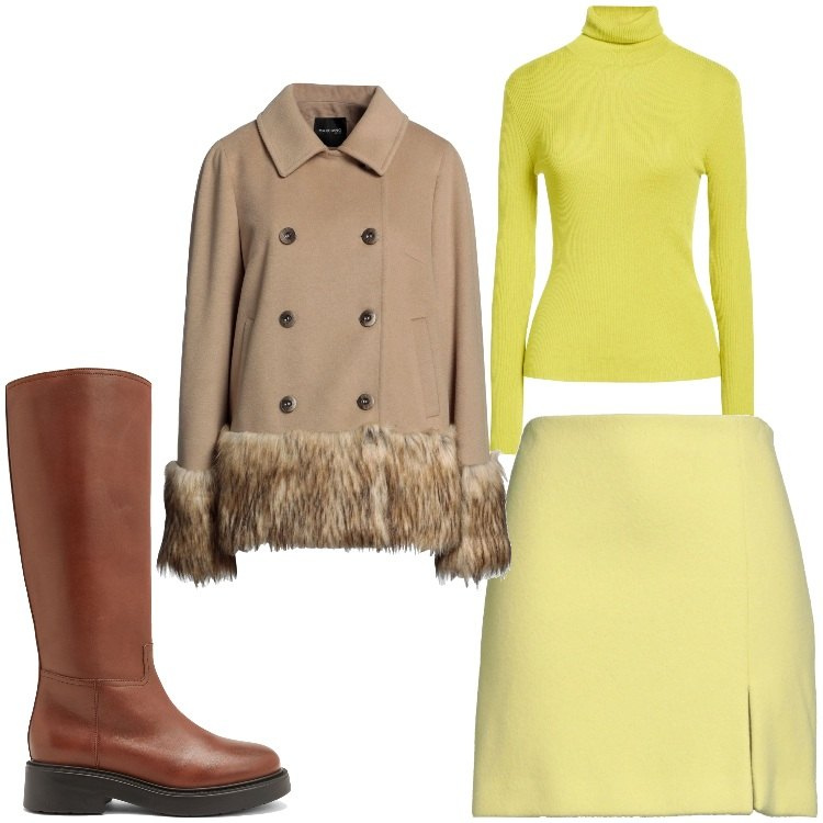 Outfit donna - Classica con brio. Stile Chic per Serata fuori. Abbinamento con cappotti, stivali, maglieria, minigonne.