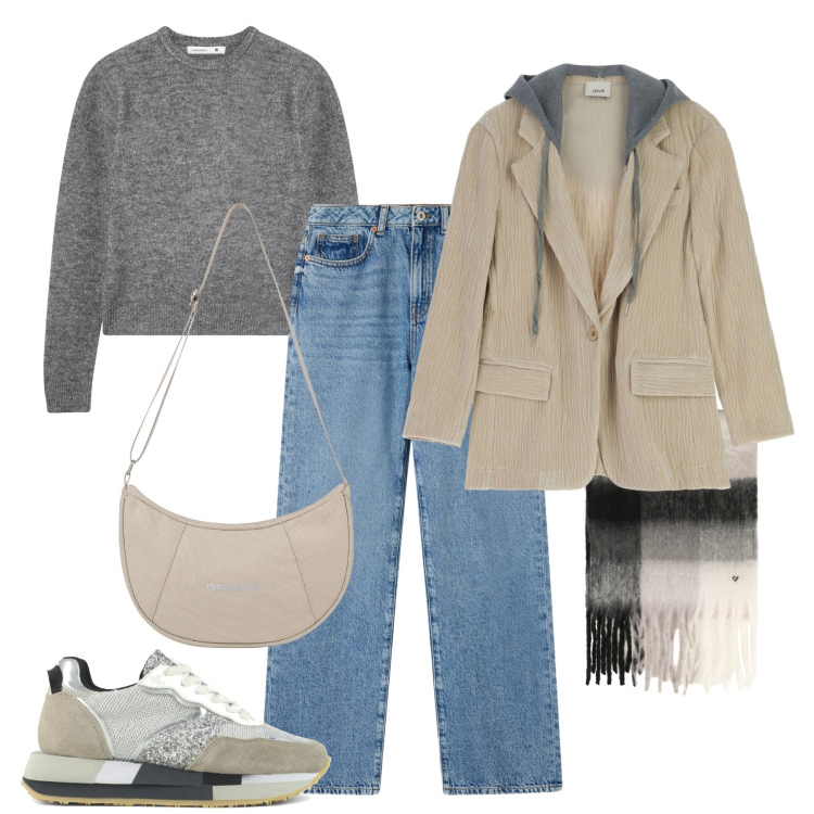 Outfit donna - Dettagli sul basico. Stile Basic per Tutti i giorni. Abbinamento con cappotti, sciarpe, jeans dritti, maglieria, borse a spalla, sneakers.