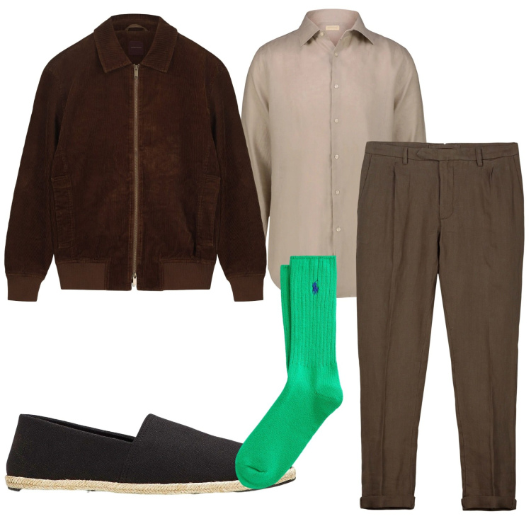 Outfit uomo - Total look #2331117. Stile Casual per Tutti i giorni. Abbinamento con espadrillas, calzini, camicie, pantaloni, giacche.