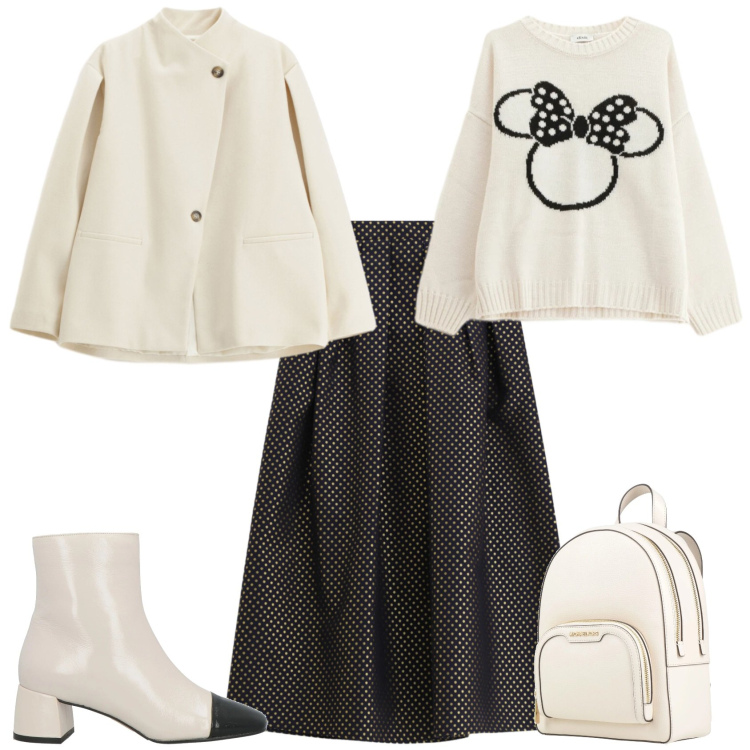 Outfit donna - Passeggiata in centro. Stile Vintage retrò per Tutti i giorni. Abbinamento con zaini, stivaletti, gonne lunghe, maglieria, blazer.