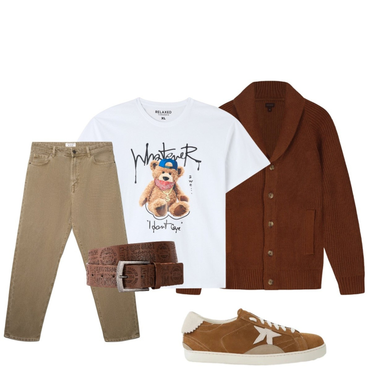 Outfit uomo - L’ideale cardigan Doppelganger. Stile Trendy per Tutti i giorni. Abbinamento con cinture, sneakers, t-shirt, jeans, cardigans.