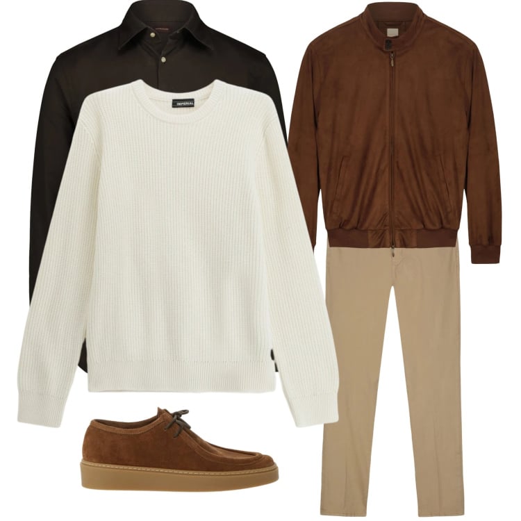 Outfit uomo - Un maglione versatile. Stile Casual per Tutti i giorni. Abbinamento con maglieria, scarpe stringate, giacche, pantaloni, camicie.