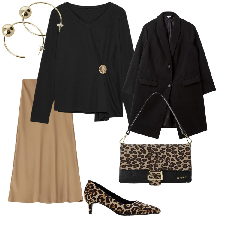 Outfit donna - Curvy. per Serata fuori. Abbinamento con décolleté, borse a spalla, gonne lunghe, orecchini, cappotti, t-shirt.