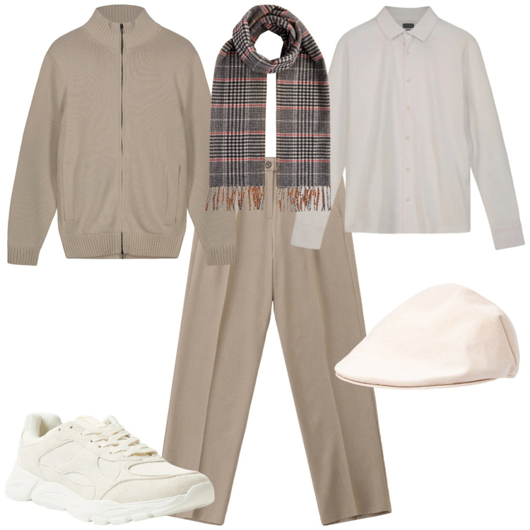 Outfit uomo - Ufficio week end. Stile Casual per Ufficio. Abbinamento con pantaloni, sneakers, sciarpe, cardigans, cappelli e berretti, polo.