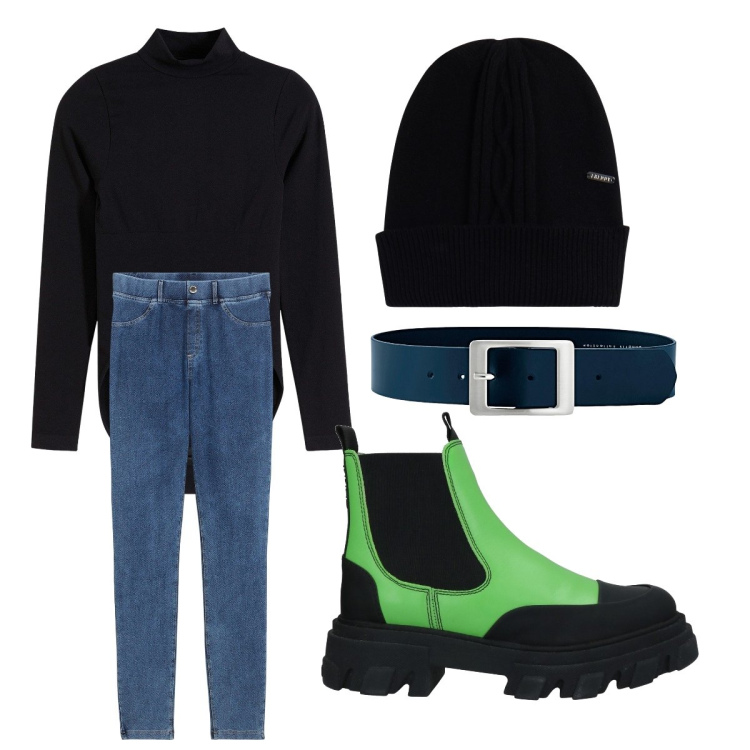 Outfit donna - Testa al caldo quando fuori è brutto. Stile Basic per Tutti i giorni. Abbinamento con cinture, jeggings, body, stivaletti, berretti.