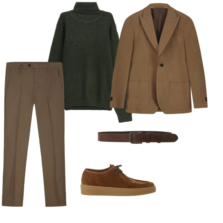 Outfit uomo - Febbraio in maglia. per Ufficio. Abbinamento con maglieria, scarpe stringate, cinture, pantaloni, giacche.