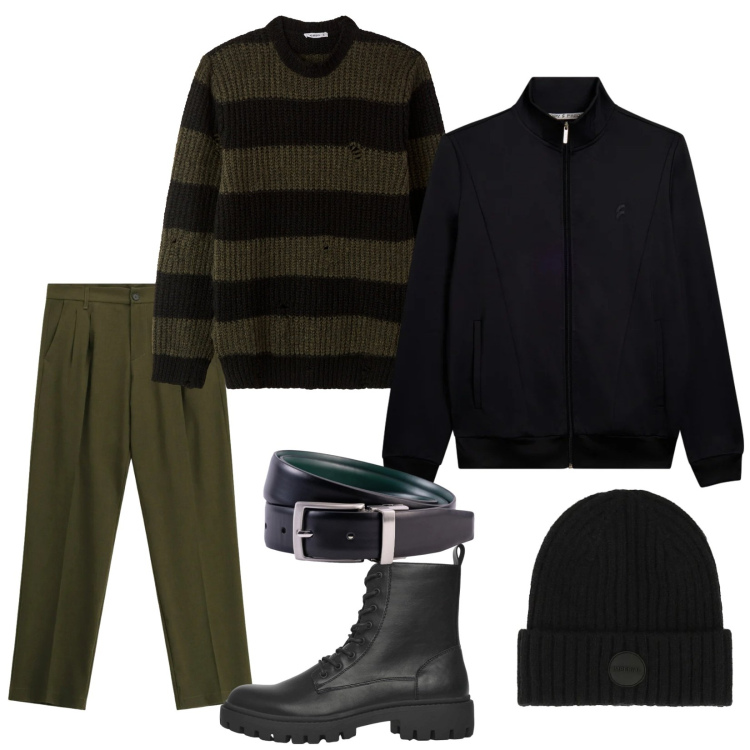 Outfit uomo - Maglia a righe. per Serata speciale. Abbinamento con pantaloni, cappelli, anfibi, maglieria, bomber, cinture.