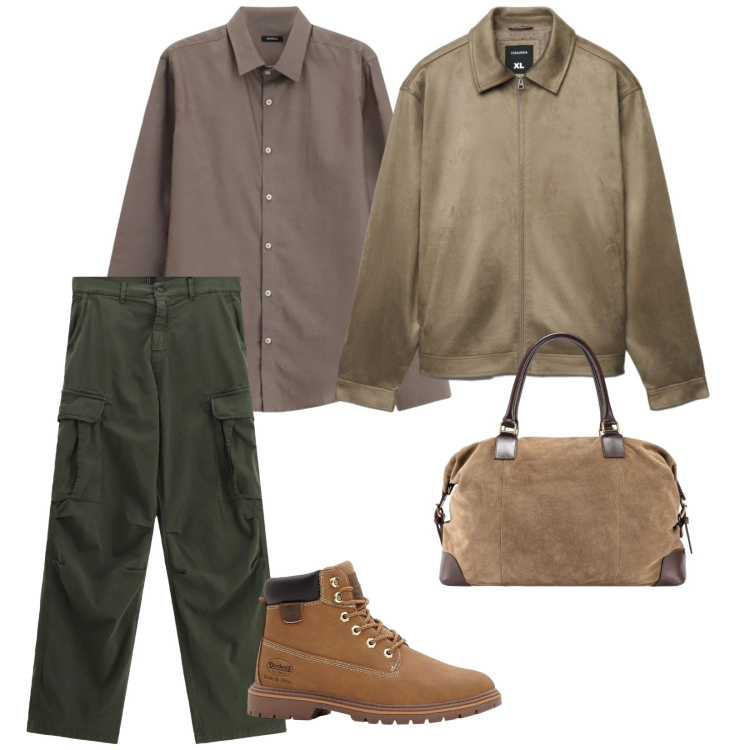 Outfit uomo - Comodo. per Ufficio. Abbinamento con stivali e stivaletti, pantaloni cargo, camicie, giacche, borse sportive.