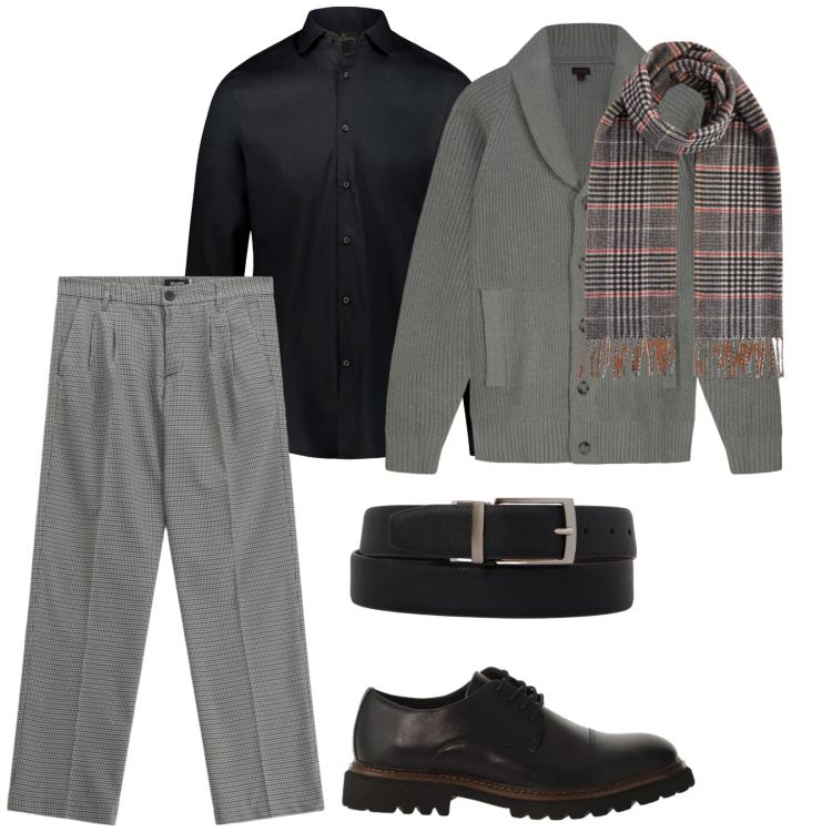 Outfit uomo - Casual. per Serata speciale. Abbinamento con pantaloni, scarpe stringate, camicie, cinture, sciarpe, cardigans.