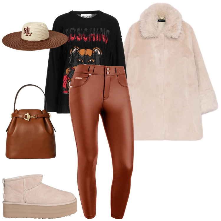 Outfit donna - Total look #2331206. Stile Casual chic Abbinamento con pullovers, stivaletti, pantaloni skinny, cappelli, borse a secchiello, cappotti.