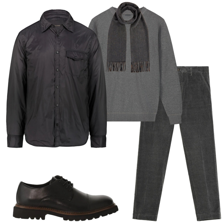 Outfit uomo - Look da ufficio a febbraio. Stile Urban per Ufficio. Abbinamento con pantaloni chino, scarpe stringate, giacche, sciarpe, maglieria.