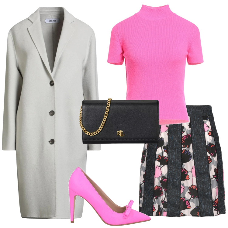 Outfit donna - Total look #2331234. Stile Glamour per Cerimonia. Abbinamento con minigonne, cappotti, décolleté, maglieria, borse a tracolla.