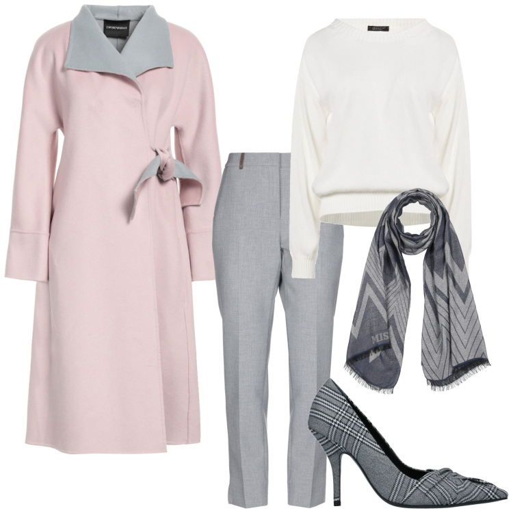 Outfit donna - Total look #2331236. Stile Chic per Serata fuori. Abbinamento con pantaloni, cappotti, décolleté, sciarpe, pullovers.
