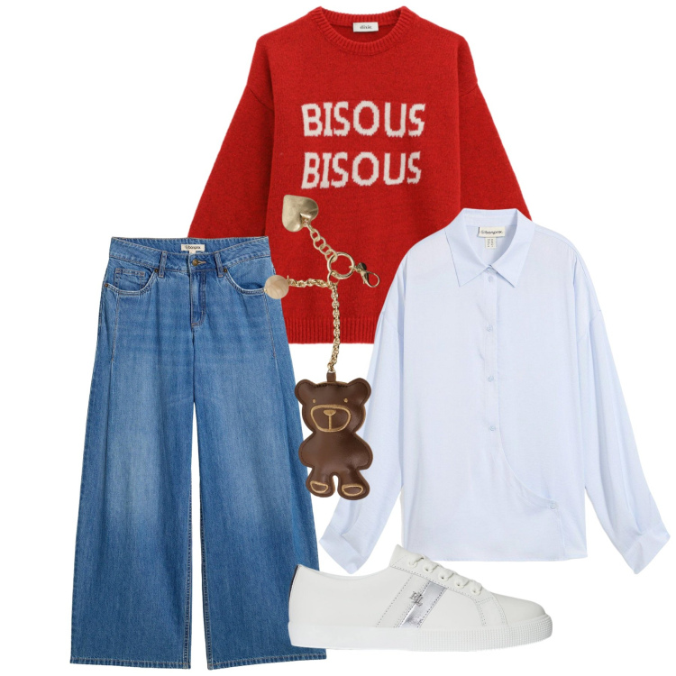 Outfit donna - Total look #2331254. Stile Basic per Tutti i giorni. Abbinamento con camicie, jeans, portachiavi, maglieria, sneakers.