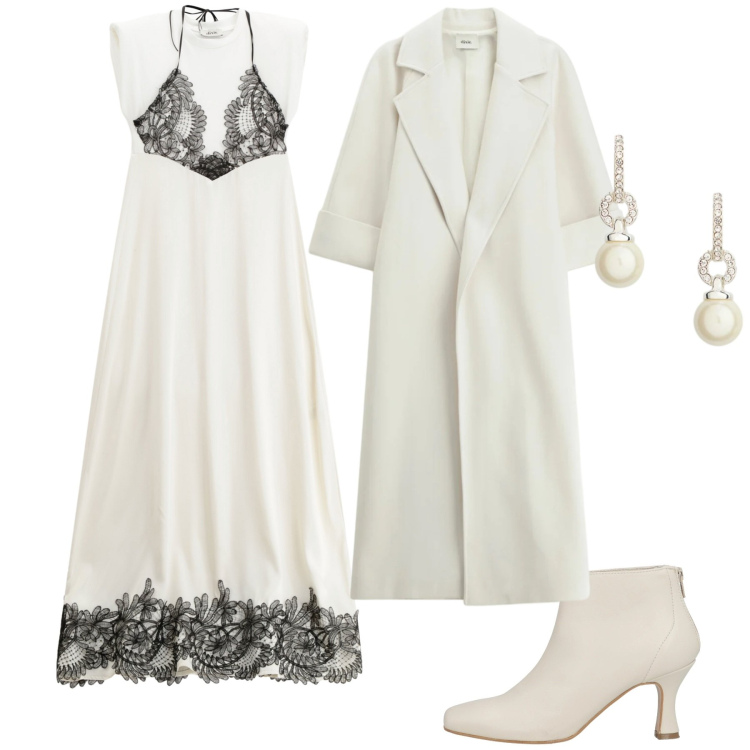 Outfit donna - Total look #2331283. Stile Chic per Cerimonia. Abbinamento con stivaletti, vestiti lunghi, cappotti, orecchini.