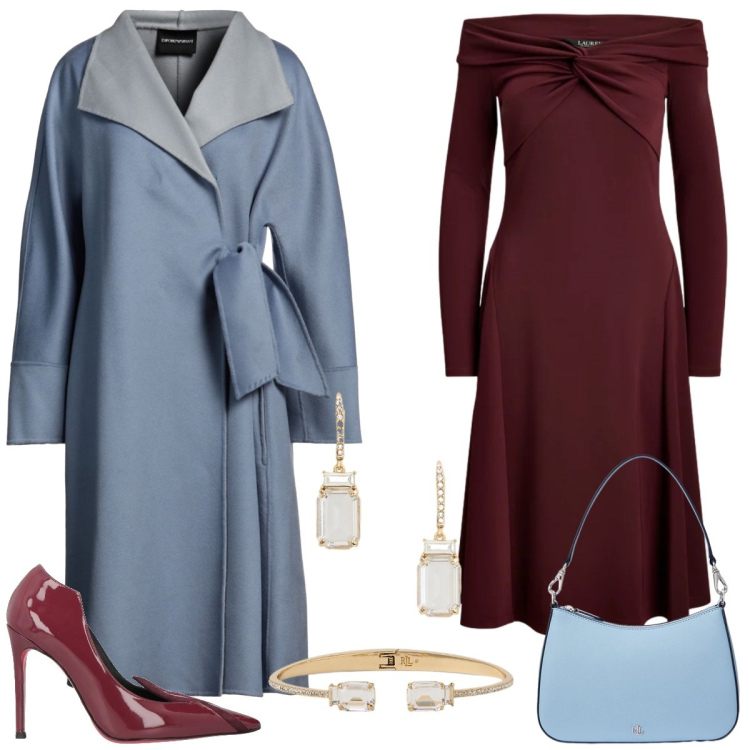Outfit donna - Total look #2331284. Stile Chic per Serata fuori. Abbinamento con cappotti, décolleté, borse a spalla, vestiti, orecchini, braccialetti.