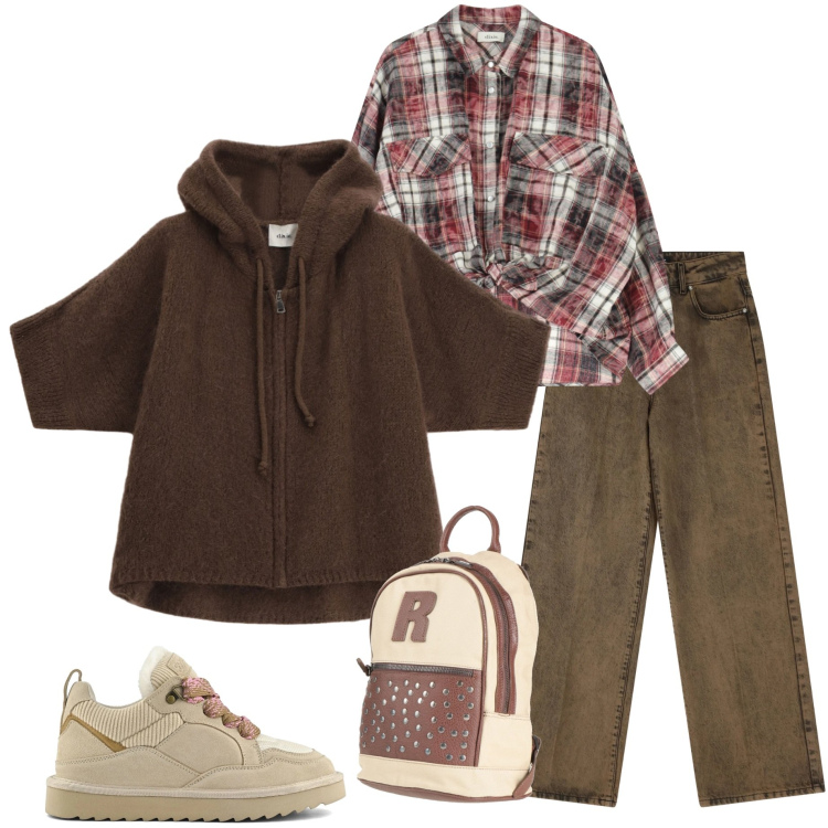 Outfit donna - Tessuti morbidi. Stile Casual per Tutti i giorni. Abbinamento con zaini, camicie, cardigans, jeans, sneakers alte.
