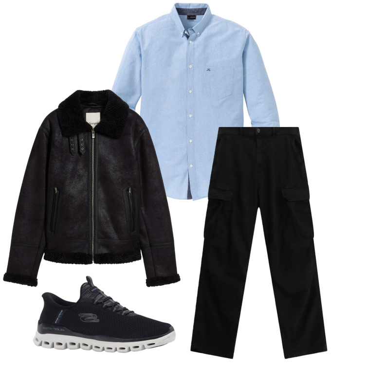 Outfit uomo - Total look #2331318. Stile Trendy per Tutti i giorni. Abbinamento con camicie, sneakers, giacche, pantaloni cargo.