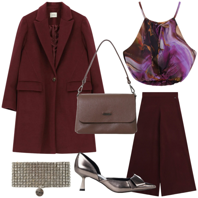 Outfit donna - Top nuance aurora boreale. Stile Chic per Serata fuori. Abbinamento con pantaloni a palazzo, cappotti, top, borse a tracolla, braccialetti, décolleté.