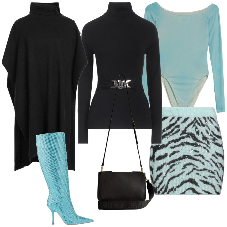 Outfit donna - Maglia o body?. Stile Glamour per Serata fuori. Abbinamento con stivali, minigonne, maglieria, cappotti, body, borse a tracolla.