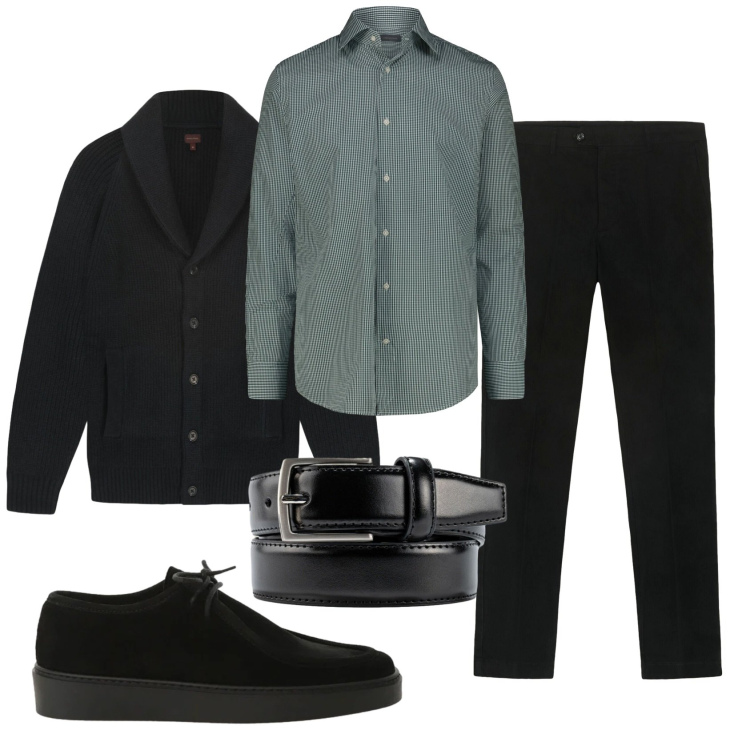 Outfit uomo - Total look #2331401. Stile Business/Elegante per Ufficio. Abbinamento con scarpe stringate, camicie, cinture, cardigans, pantaloni chino.