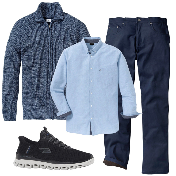 Outfit uomo - Total look #2331405. Stile Casual per Ufficio. Abbinamento con camicie, pantaloni, cardigans, sneakers.