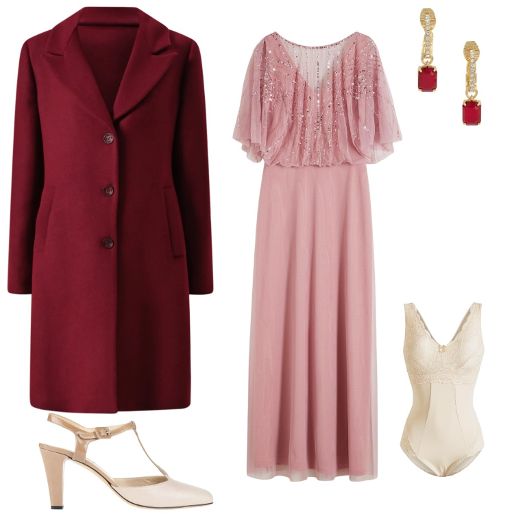 Outfit donna - Matrimonio a Dicembre. Stile Glamour per Cerimonia. Abbinamento con body, vestiti lunghi, décolleté, cappotti, orecchini.