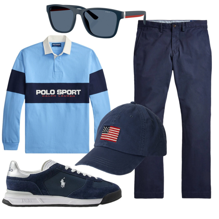 Outfit uomo - Total look #2331408. Stile Casual per Tutti i giorni. Abbinamento con pantaloni, sneakers, maglieria, cappelli con visiera, occhiali da sole.