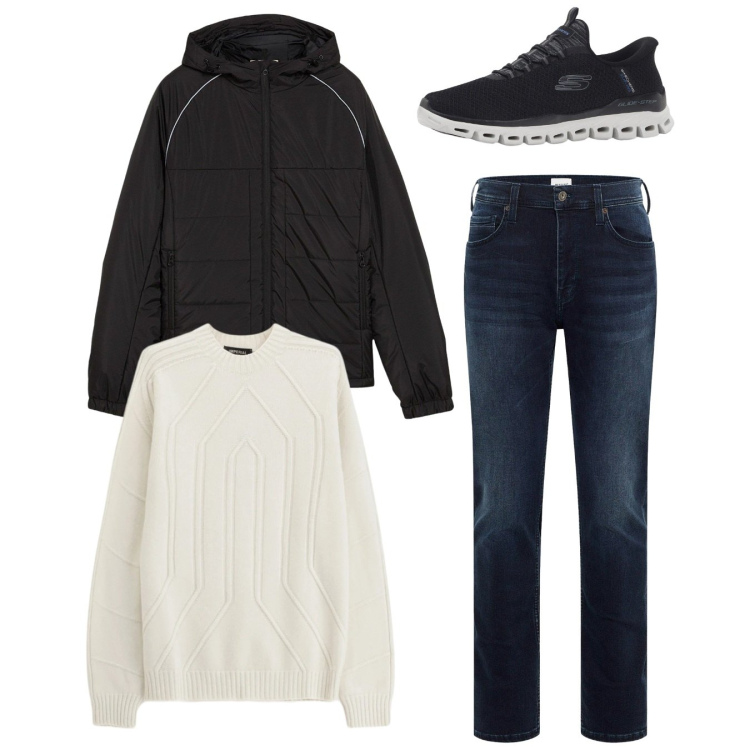 Outfit uomo - Total look. Stile Casual per Tutti i giorni. Abbinamento con sneakers, jeans slim fit, giacche, pullovers.