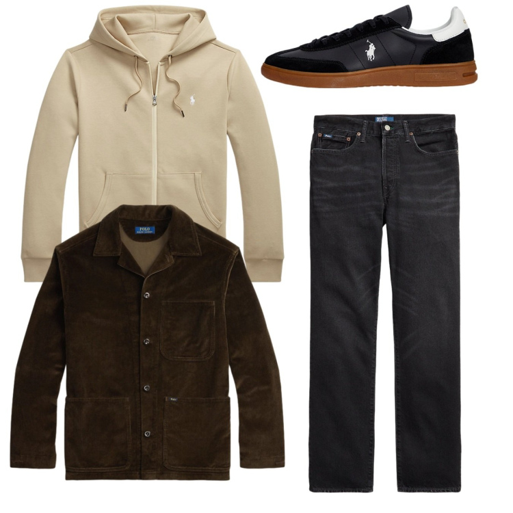 Outfit uomo - Total look in città. Stile Trendy per Serata speciale. Abbinamento con sneakers, giacche, felpe, jeans dritti.