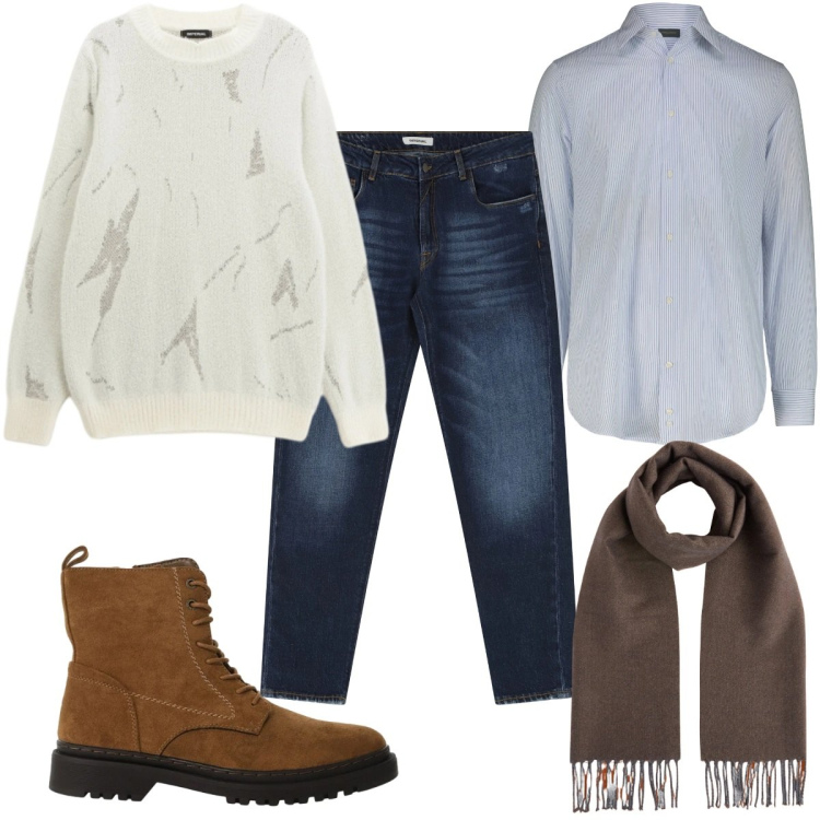 Outfit uomo - Febbraio in maglia: dolcevita. Stile Casual per Tutti i giorni. Abbinamento con jeans dritti, anfibi, maglieria, sciarpe, camicie.