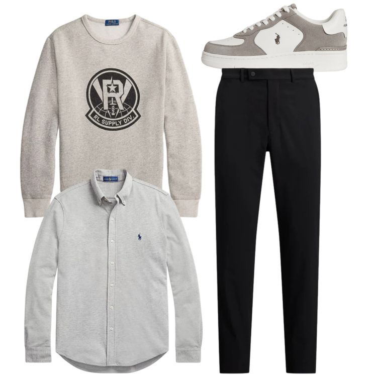 Outfit uomo - Total look. Stile Casual per Tutti i giorni. Abbinamento con camicie, felpe, sneakers, pantaloni.