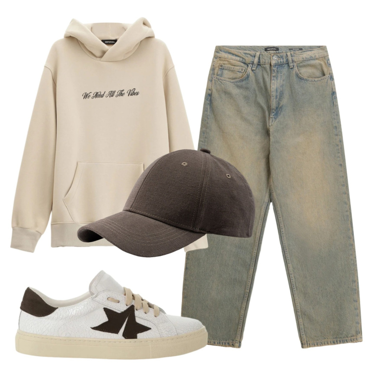 Outfit uomo - Total look #2331433. Stile Casual per Tutti i giorni. Abbinamento con jeans, sneakers, felpe con cappuccio, cappelli con visiera.