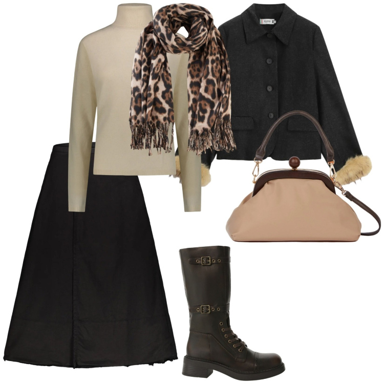 Outfit donna - Comoda. per Tutti i giorni. Abbinamento con foulard, stivali, blazer, maglieria, gonne lunghe, clutch.