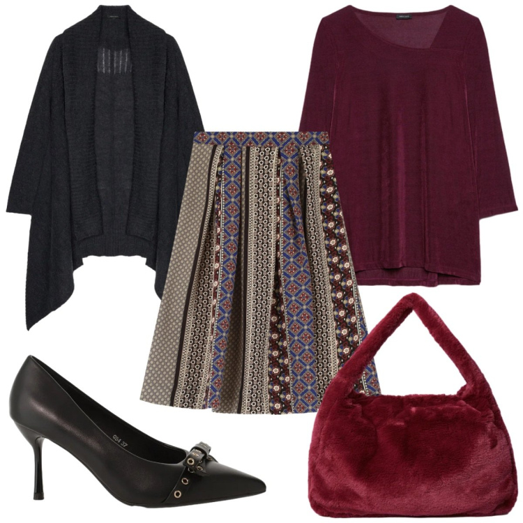 Outfit donna - Total look #2331454. Stile Trendy per Tutti i giorni. Abbinamento con décolleté, gonne, cardigans, bluse, borse a spalla.