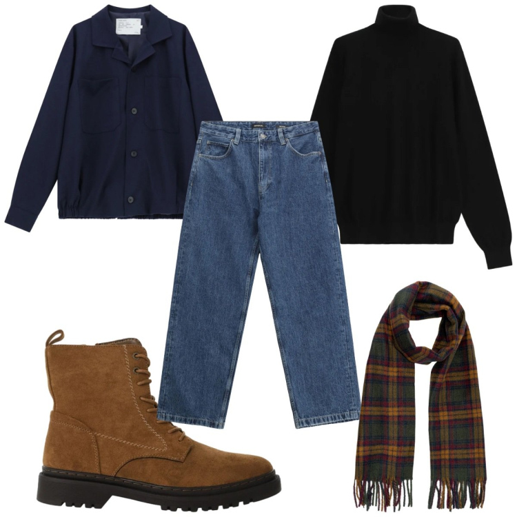 Outfit uomo - Total look #2331458. Stile Casual per Tutti i giorni. Abbinamento con cappotti, jeans, maglieria, anfibi, sciarpe.