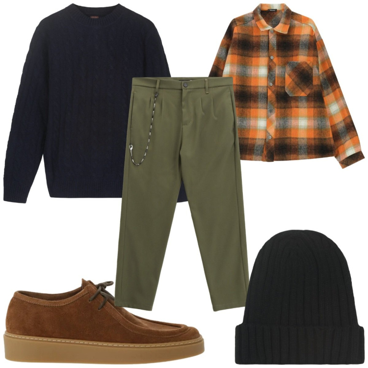 Outfit uomo - Total look #2331459. Stile Casual per Tutti i giorni. Abbinamento con scarpe stringate, pantaloni, camicie, berretti, maglieria.