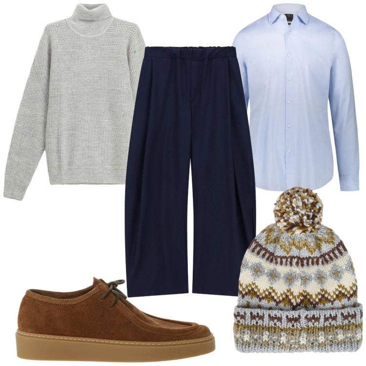 Outfit uomo - Total look #2331463. Stile Trendy per Tutti i giorni. Abbinamento con pantaloni, maglieria, scarpe stringate, camicie, berretti.