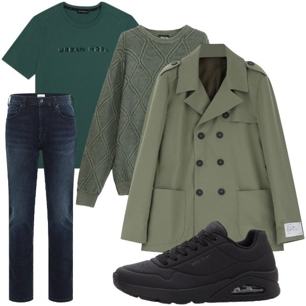 Outfit uomo - Cambiamento. Stile Urban per Tutti i giorni. Abbinamento con sneakers, jeans slim fit, giacche, maglieria, t-shirt sportive.