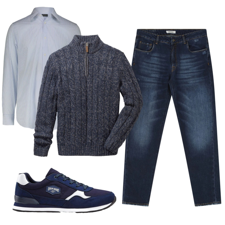 Outfit uomo - Total look #2331473. Stile Casual per Ufficio. Abbinamento con maglieria, sneakers, jeans dritti, camicie.